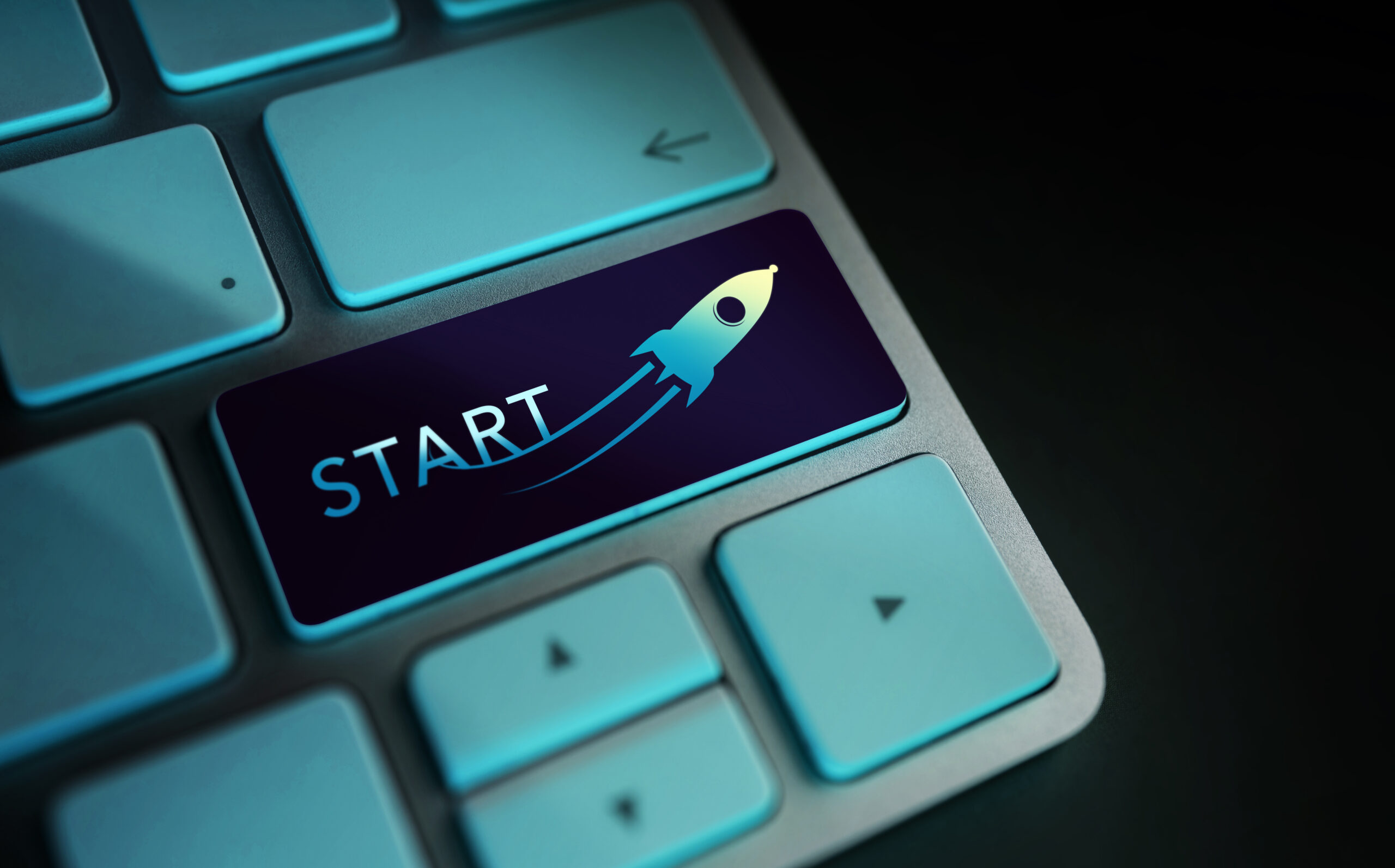 Decorative image: Close Up of Rocket and Startup Sign on Computer Keyboard.